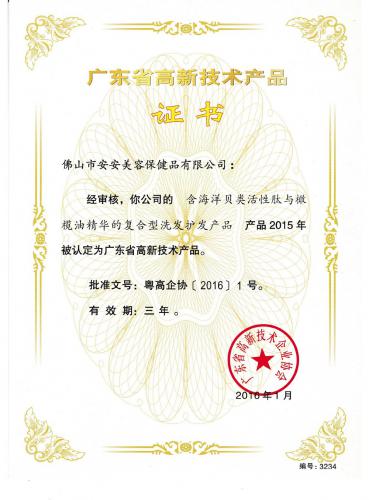 2015广东省高新手艺产品证书